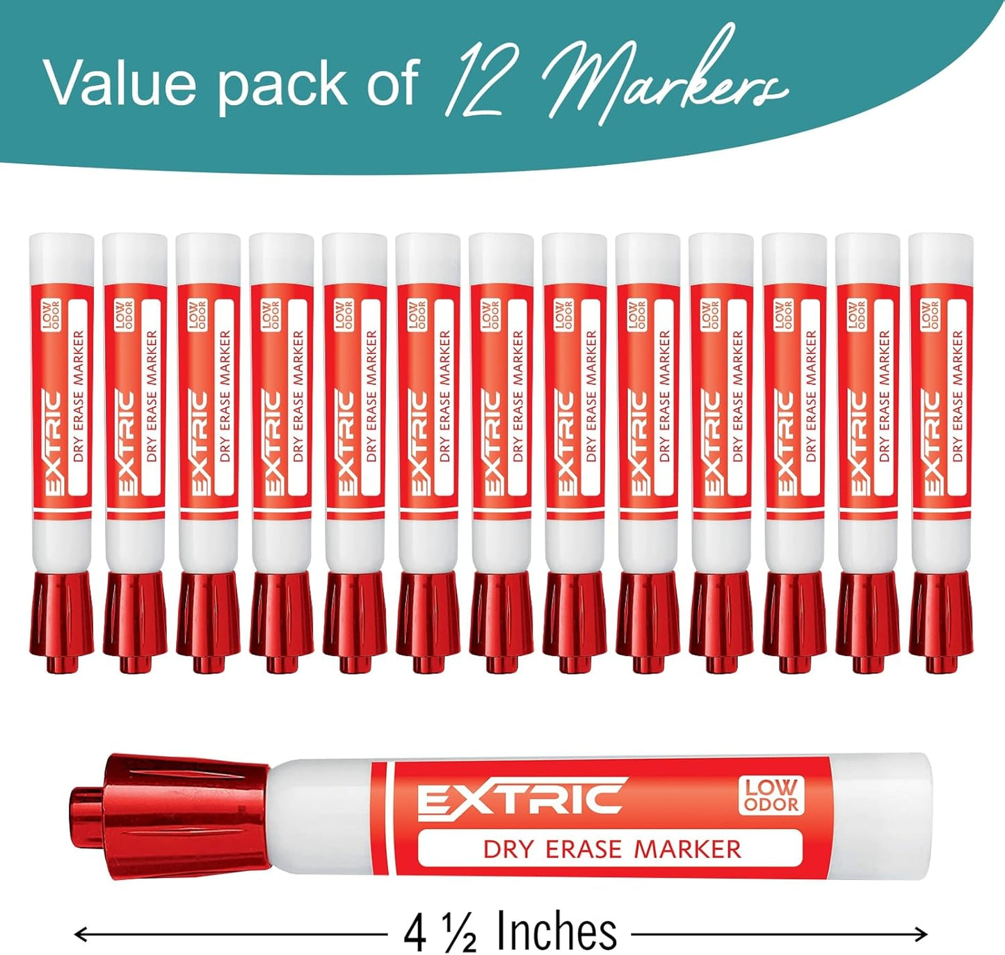 EXTRIC Black Dry Erase Markers, 12 Count Whiteboard Markers Chisel Tip, White Board Marker Dry Erase, Low Odor Chisel Tip Erasable Markers