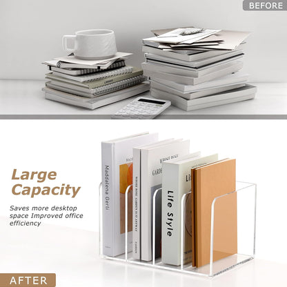SANRUI 2-Pack Acrylic Magazine File Holder Desk Organizer Magazine Rack, Clear, Vertical File Sorter Holders, 9.45" D x 3.54" W x 10.24" H