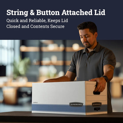 Bankers Box 12-Pack Medium-Duty String & Button File Storage Box, FastFold Assembly, Legal, STOR/FILE, (00705)