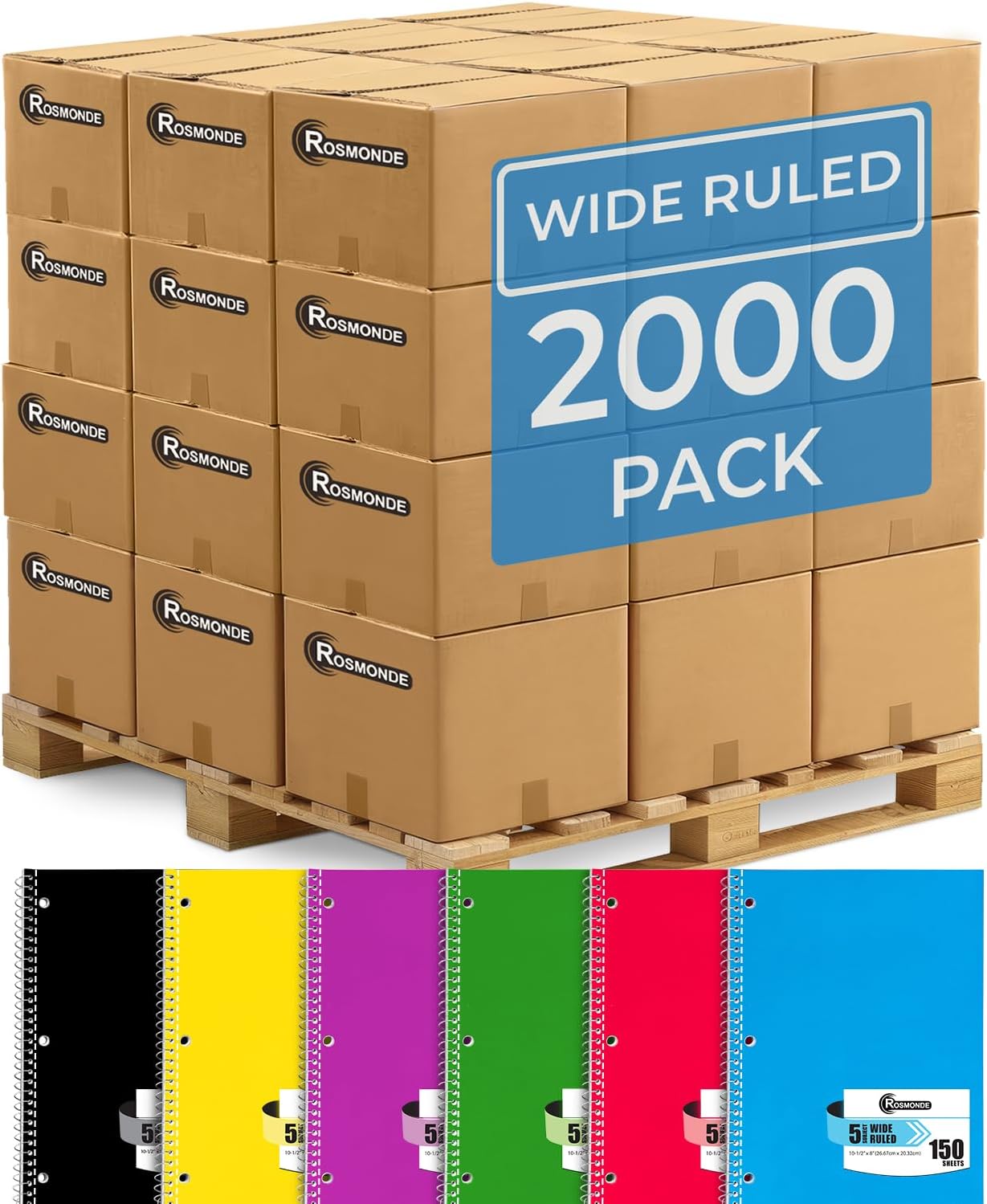 Rosmonde Spiral Notebooks, 24 Pack, 1 Subject Notebook, Wide Ruled, 70 Sheets, 8 x 10-1/2", 3 Hole Punched, School Supplies, Bulk Single Subject Spiral Notebook Bulk, Assorted Colors Pack of Notebooks