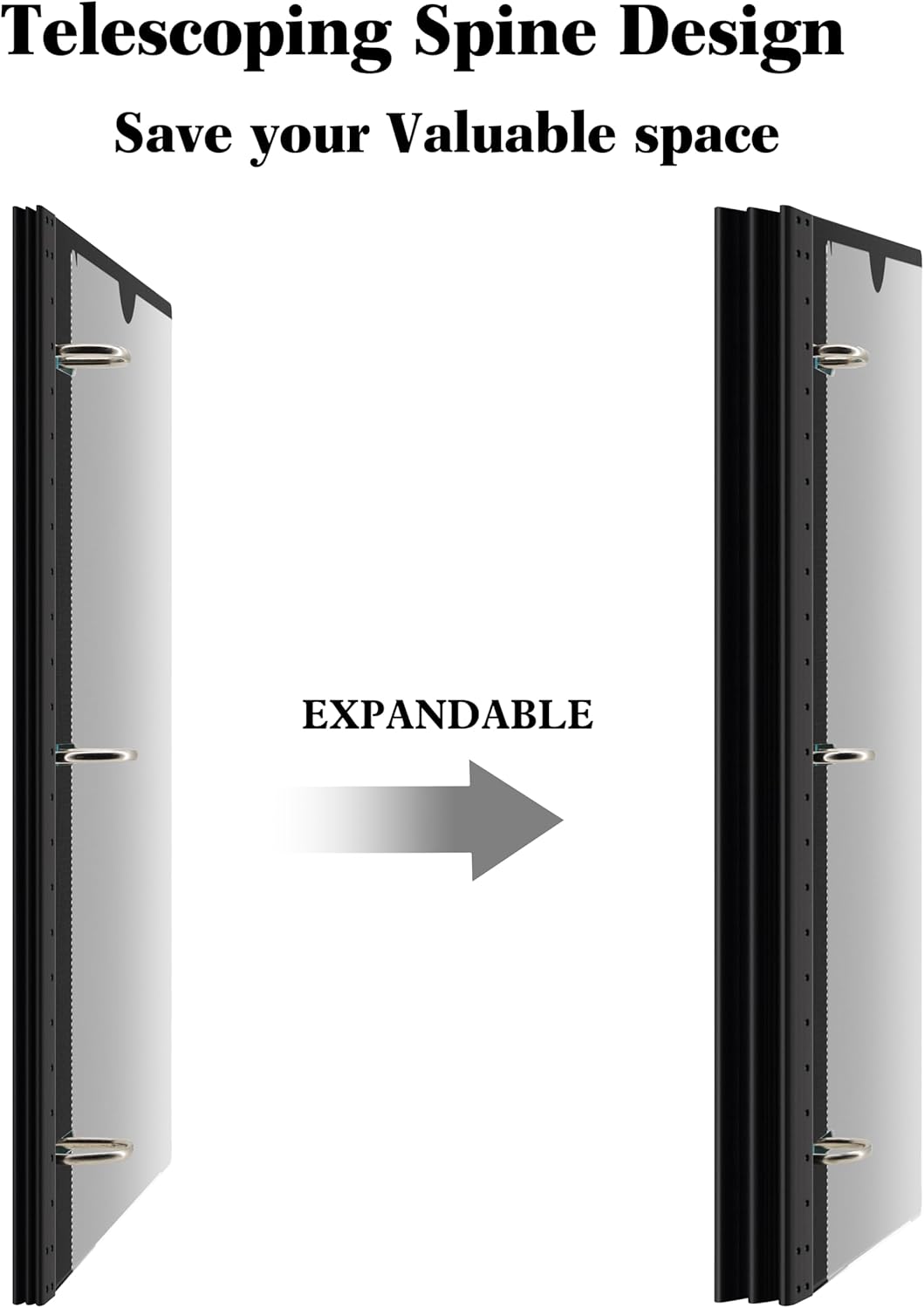 INFUN Telescoping 3 Ring Binder - 4PCS, Portable Plastic 3 Ring Binder with Telescoping Spine, Binders with Foldable Front Cover Holds 8.5"x11" Paper for School, Office, Homes