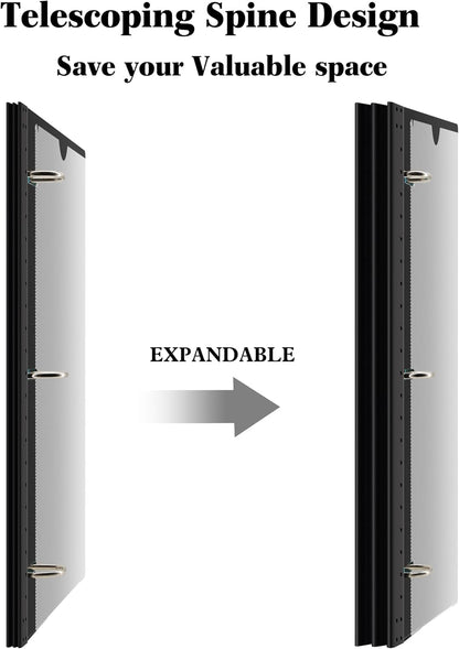 INFUN Telescoping 3 Ring Binder - 4PCS, Portable Plastic 3 Ring Binder with Telescoping Spine, Binders with Foldable Front Cover Holds 8.5"x11" Paper for School, Office, Homes