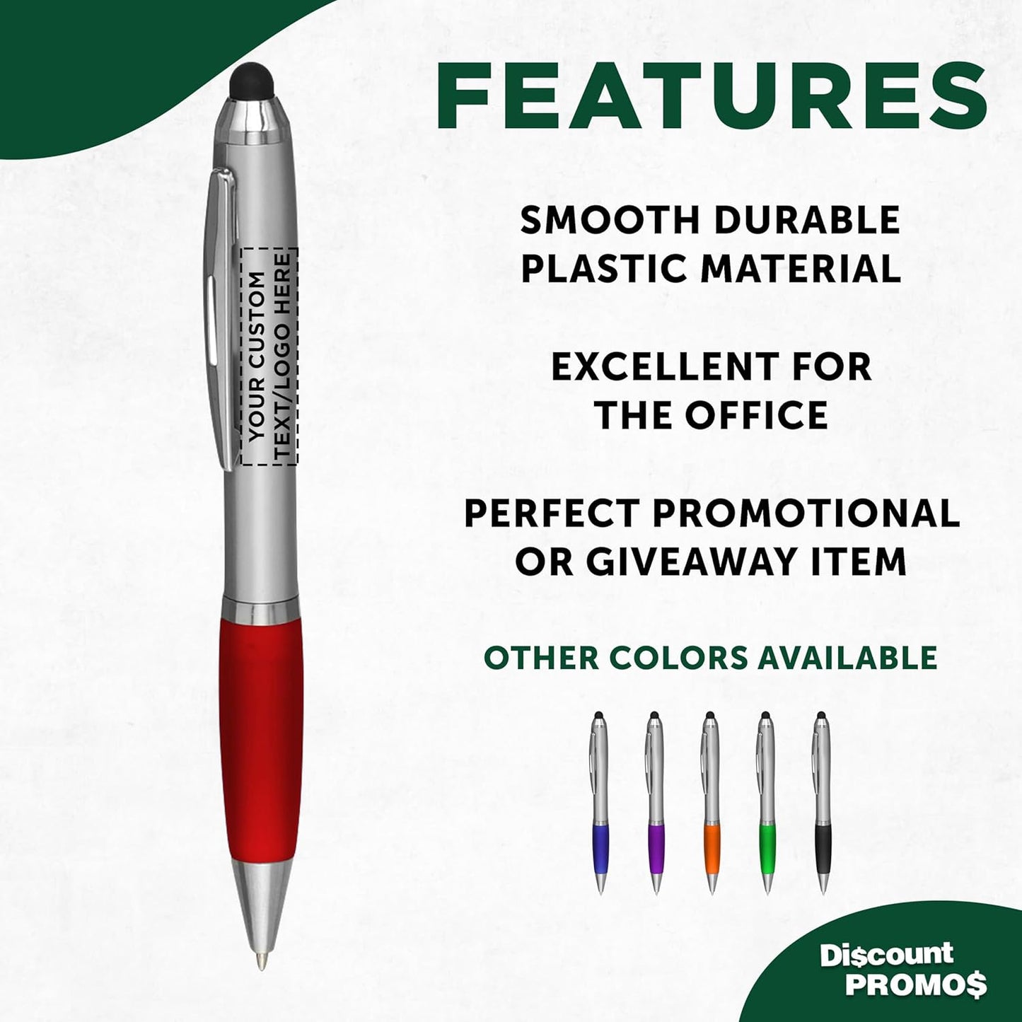 DISCOUNT PROMOS Custom Stylus Ballpoint Pens Set of 10/50/100, Personalized Bulk Pack - Black Ink, Great for Office, School, Business, Tradeshows, Events - Purple