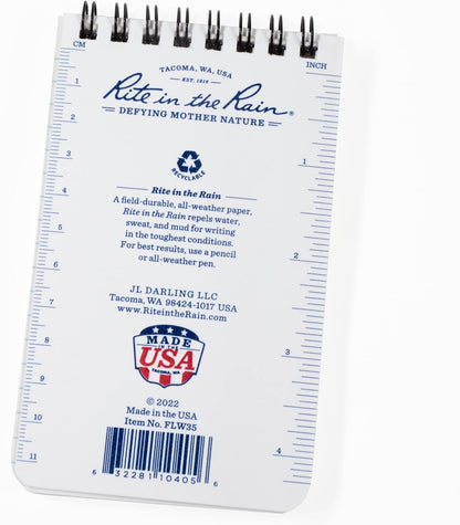 Rite in the Rain Weatherproof Top Spiral Notebook, 3" x 5", Black Cover, Universal Pattern, 3 Pack (No. 735-3X)