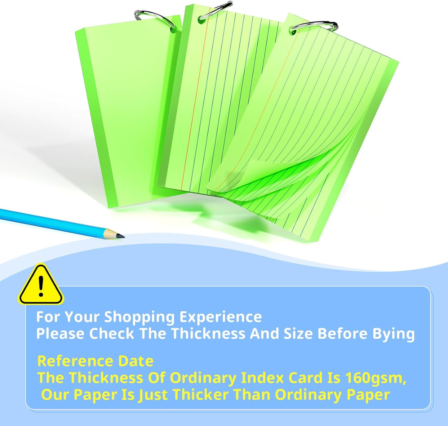 Index Cards 3x5 Inches, 300 PCS, Colored Flash Cards With Ring, Punched Lined Study Card Ruled Flashcards Notecards, Ruled Front And Blank Back, Note Card for School, College And Home