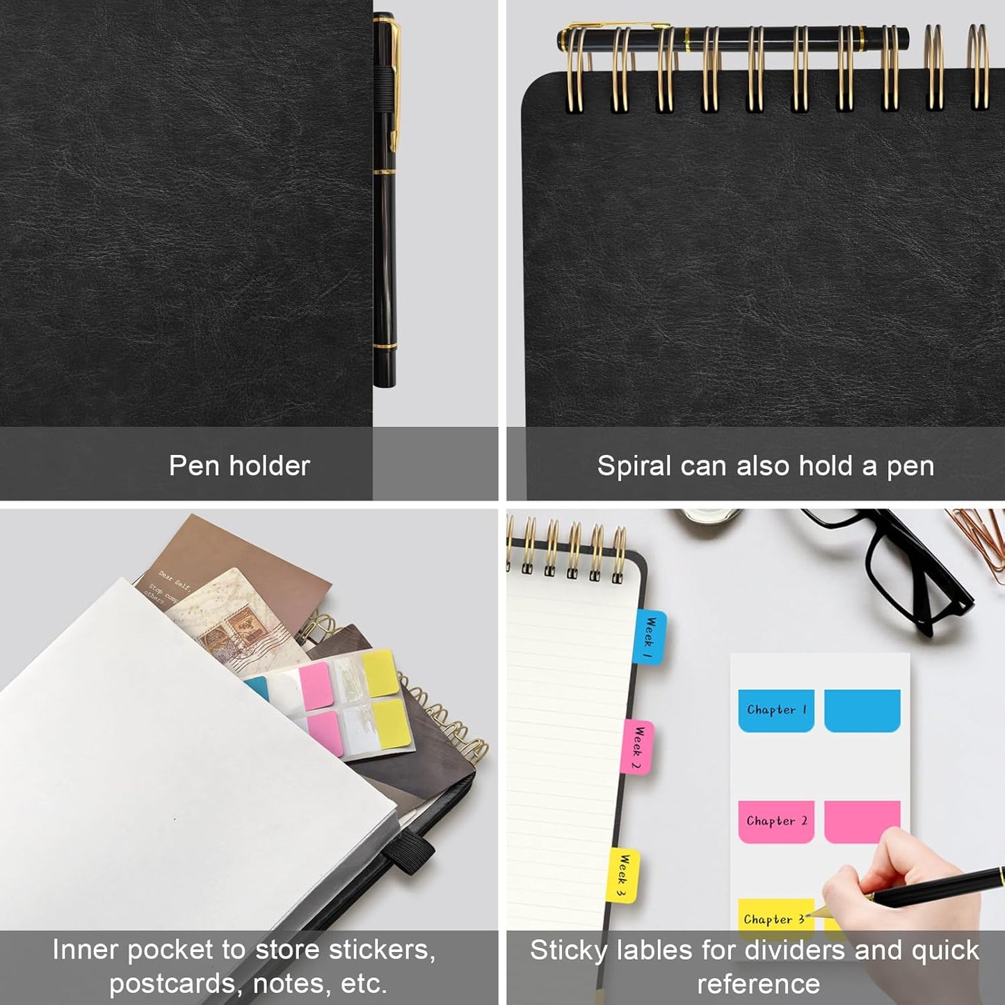 A5 Top Spiral Notebook, Large Leather Hardcover Top Bound Steno Pads, 240 Pages 100 gsm Thick Lined Paper Left Handed Notebook Journal for Work, School, Meeting Writing - Brown, 5.9" x 8.5"