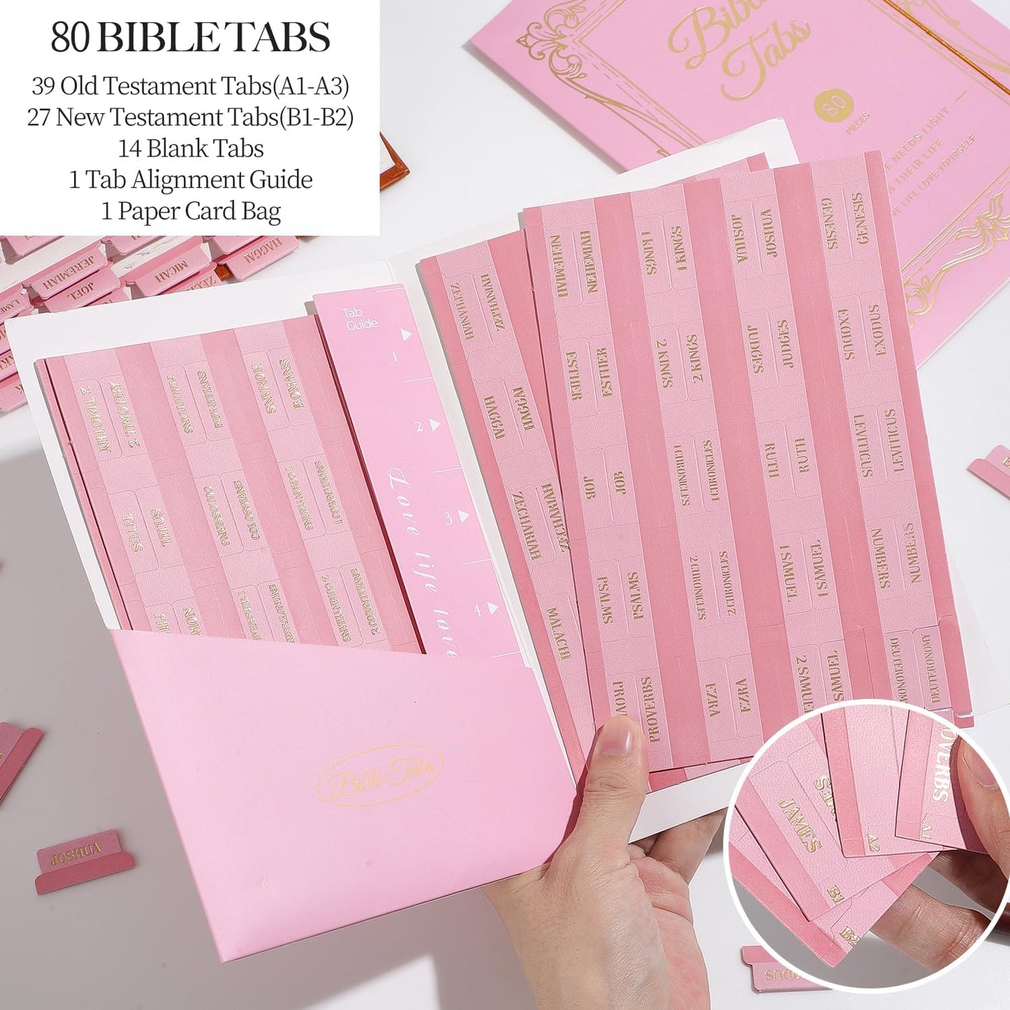 Laminated Bible Tabs, Gold Foil Embossed Lettering Bible Chapter Index Tabs for Women Men, Reposition Large Print Sticky Labels, Easy to Read and Apply, 105Chapters Labels for Easy Navigation (Black)