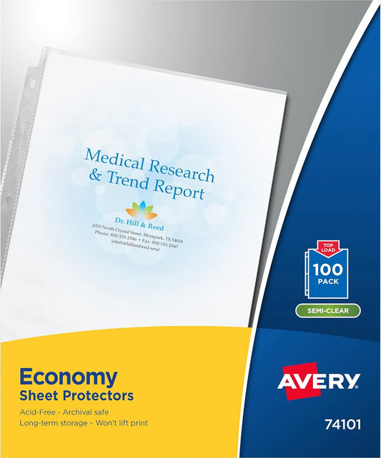 Avery Semi-Clear Economy Sheet Protectors, Top Load, 100 Document Protectors (74101)