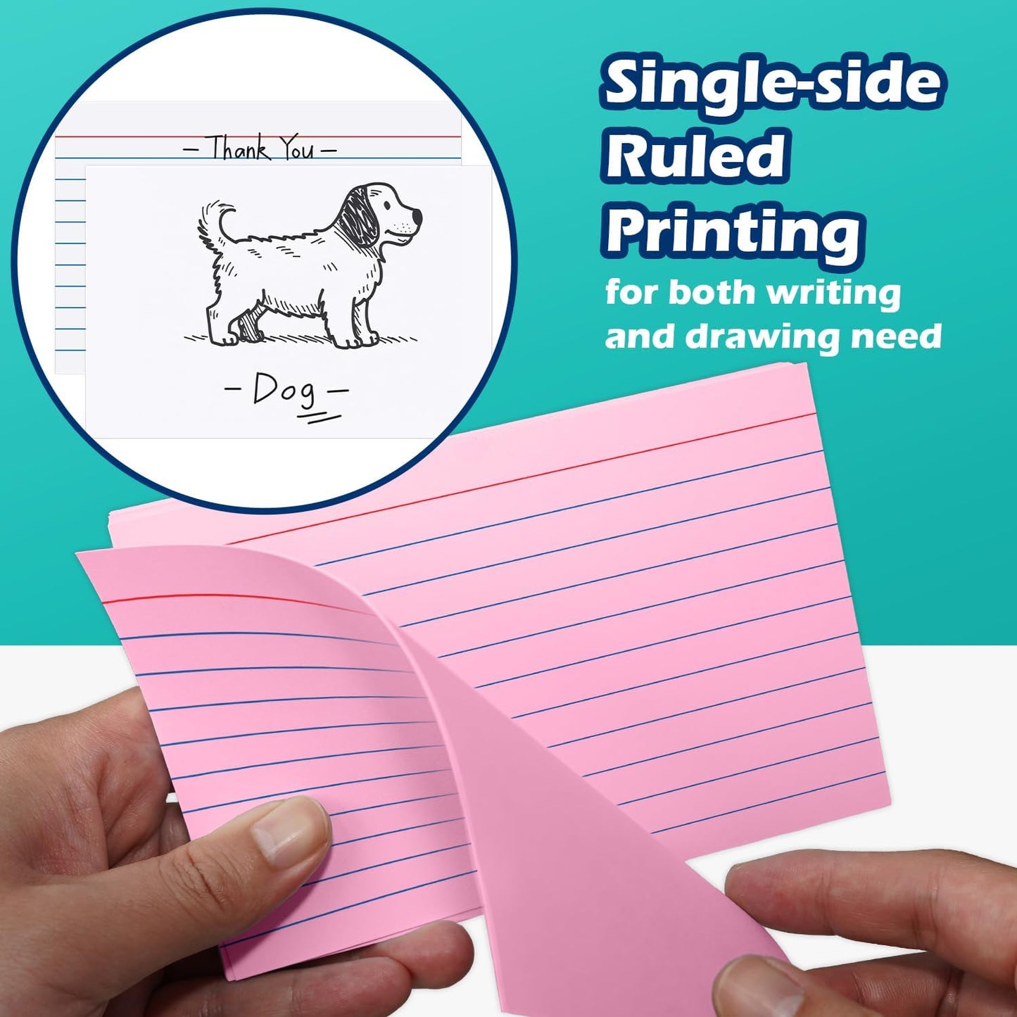 Index Cards 4x6 Lined Ruled Flash Note Cards 4" x 6", White, 100 Count, 220 GSM Heavy Weight