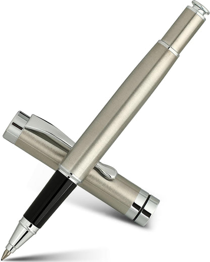 BEILUNER Ballpoint Pens, Stunning Black Chrome Metal Pen with Golden Trim, Best Ball Pen Gift Set for Men & Women, Professional, Executive, Office, Nice Pens-Gift Box with 0.5mm Black Extra Refill