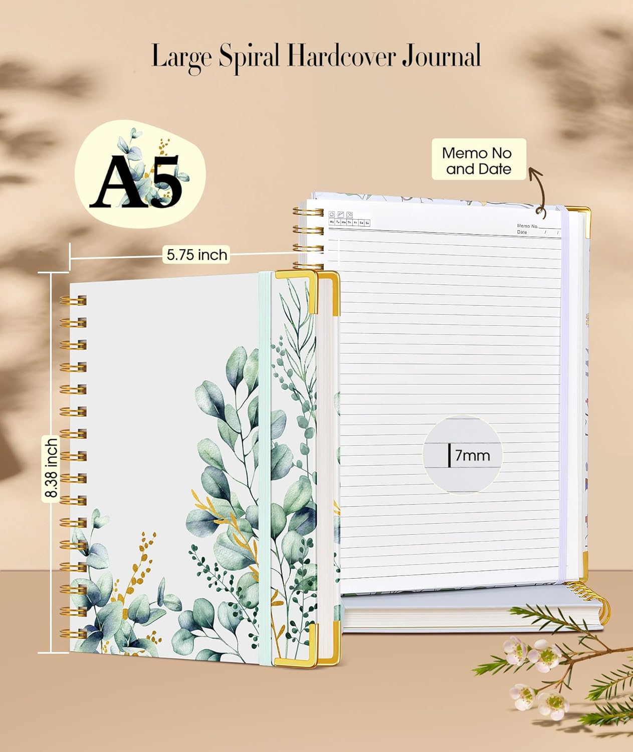 Cute Spiral Notebook Journal for Women, 200 Pages Lined Notebooks 8.5” x 11”, A4 Large Hardcover Spiral Journals with 100 GSM Thick Paper, College Ruled Notebook for Writing Work School, Orange Floral