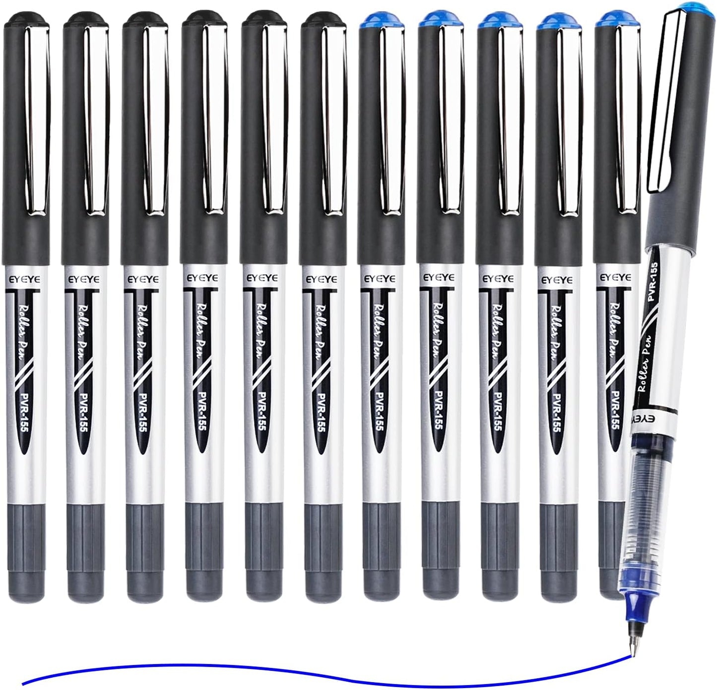 EYEYE Black Rollerball Pens 12 Pack, 0.7mm Medium Point Roller Ball Pen Quick Dry, Liquid Ink Pens Fine Point Smooth Writing Pen for Journaling, Note Taking, Office, School Supplies