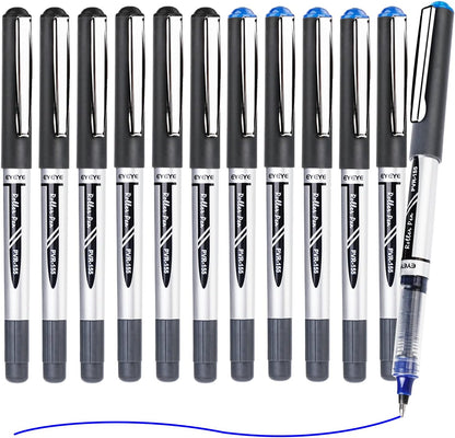 EYEYE Black Rollerball Pens 12 Pack, 0.7mm Medium Point Roller Ball Pen Quick Dry, Liquid Ink Pens Fine Point Smooth Writing Pen for Journaling, Note Taking, Office, School Supplies