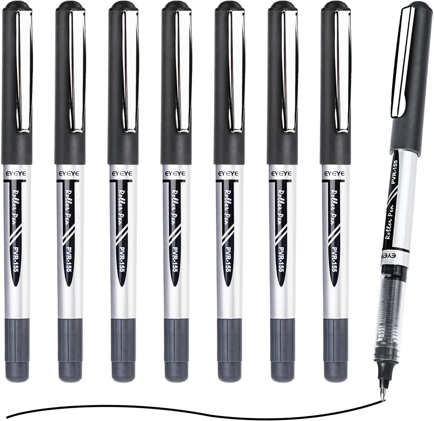 EYEYE 0.7mm Black Roller Ball Pens 25 Pack, Medium Point Rollerball Pen Quick Dry, Liquid Ink Pens Fine Point Smooth Writing Pens for Journaling, Note Taking, Office and School Supplies