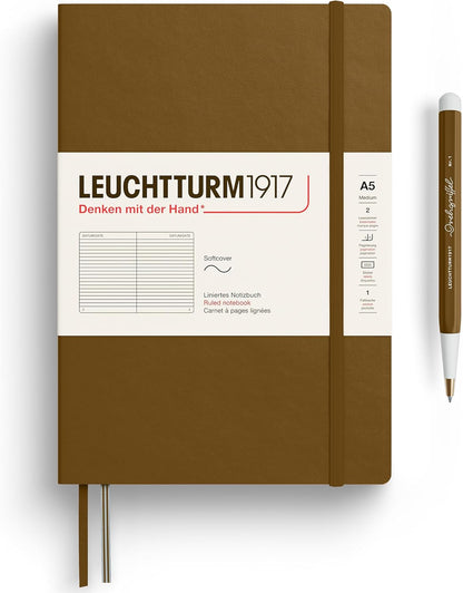 LEUCHTTURM1917 - Notebook Softcover Medium A5-123 Numbered Pages for Writing and Journaling - Thinking Ahead (Dotted Paper, Spice Brown)