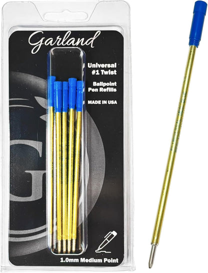 Garland Universal #1 Cross Compatible Ballpoint Pen Refill, USA Made, Archival Ink, 1.0mm Medium Point, Smooth Writing, 5 Pack (Blue)