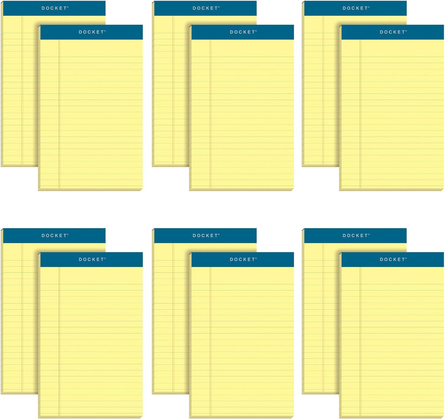TOPS 5 x 8 Legal Pads, 12 Pack, Docket Brand, Narrow Ruled, Yellow Paper, 50 Sheets Per Writing Pad, Made in the USA (63350)