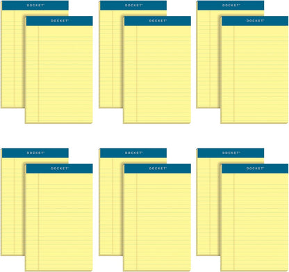 TOPS 5 x 8 Legal Pads, 12 Pack, Docket Brand, Narrow Ruled, Yellow Paper, 50 Sheets Per Writing Pad, Made in the USA (63350)