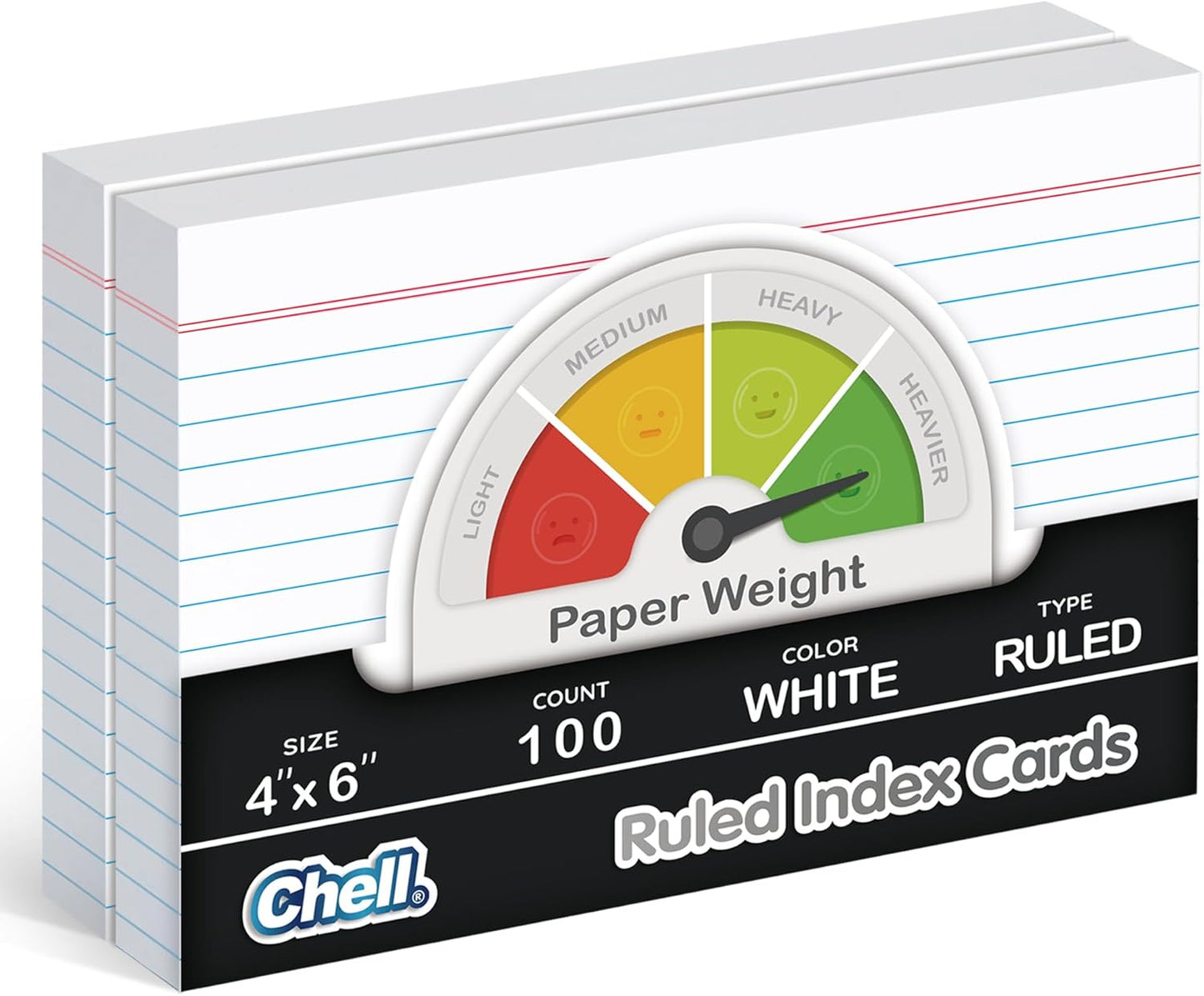 Chell Extra Heavyweight Index Cards 3x5 Inch, No Bleed-Through, 100 Count, Ruled Front and Blank Back, 80 lb. Cover Weight, Pastel Colors