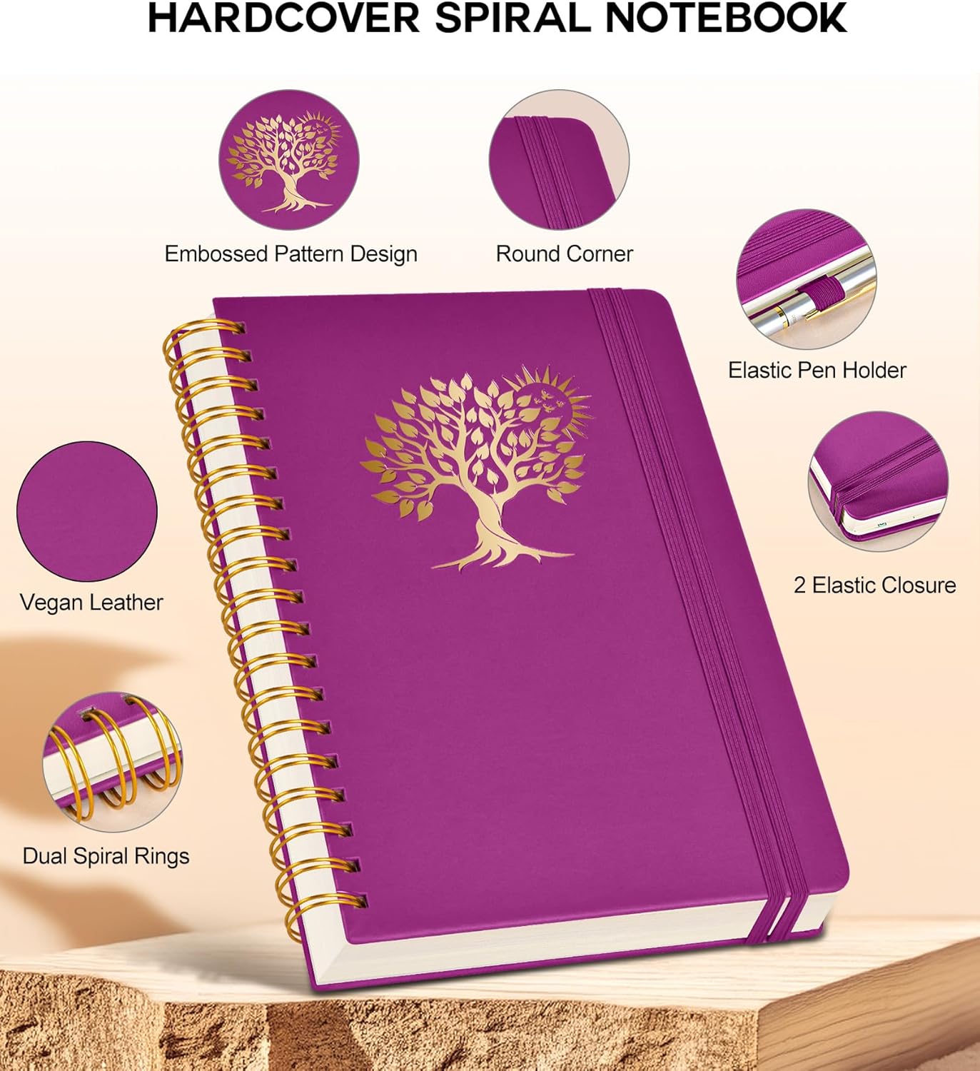 Spiral Notebook Journal for Women Men, 300 Numbered Lined Pages, College Ruled, A5 Hardcover Spiral Bound Notebook for School, Work, Note Taking Writing, Leather Spiral Journal Medium 5.9"x8.5"