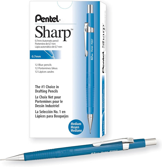 Pentel Sharp Mechanical Pencil, (0.7mm), Blue Barrel, Box of 12 (P207C)