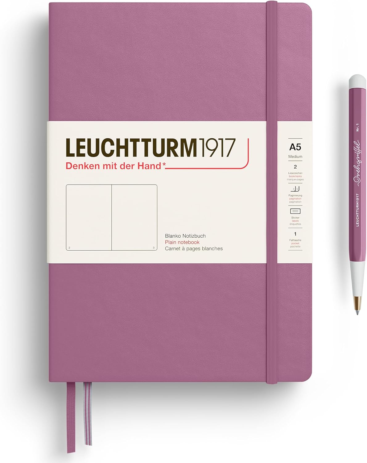 LEUCHTTURM1917 - Notebook Hardcover Medium A5-251 Numbered Pages for Writing and Journaling - Thinking Ahead (Plain Paper, Spice Brown)