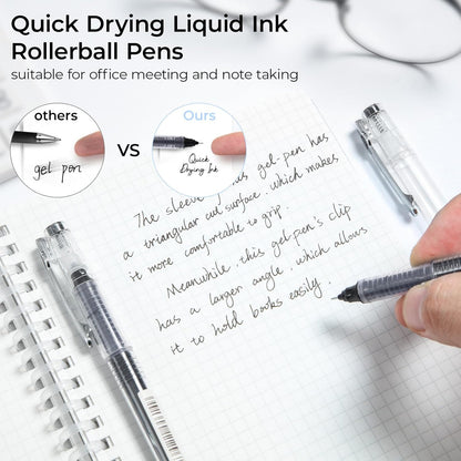 M&G Liquid Ink Rollerball Pens 12 Pcs, 0.5mm Black Ink Extra Fine Point Pens, Quick Drying Ink Fine Tip Roller Ball Pens with Plug-In Cover & Anti Slip Grip for Smooth Writing Office School Home Gift