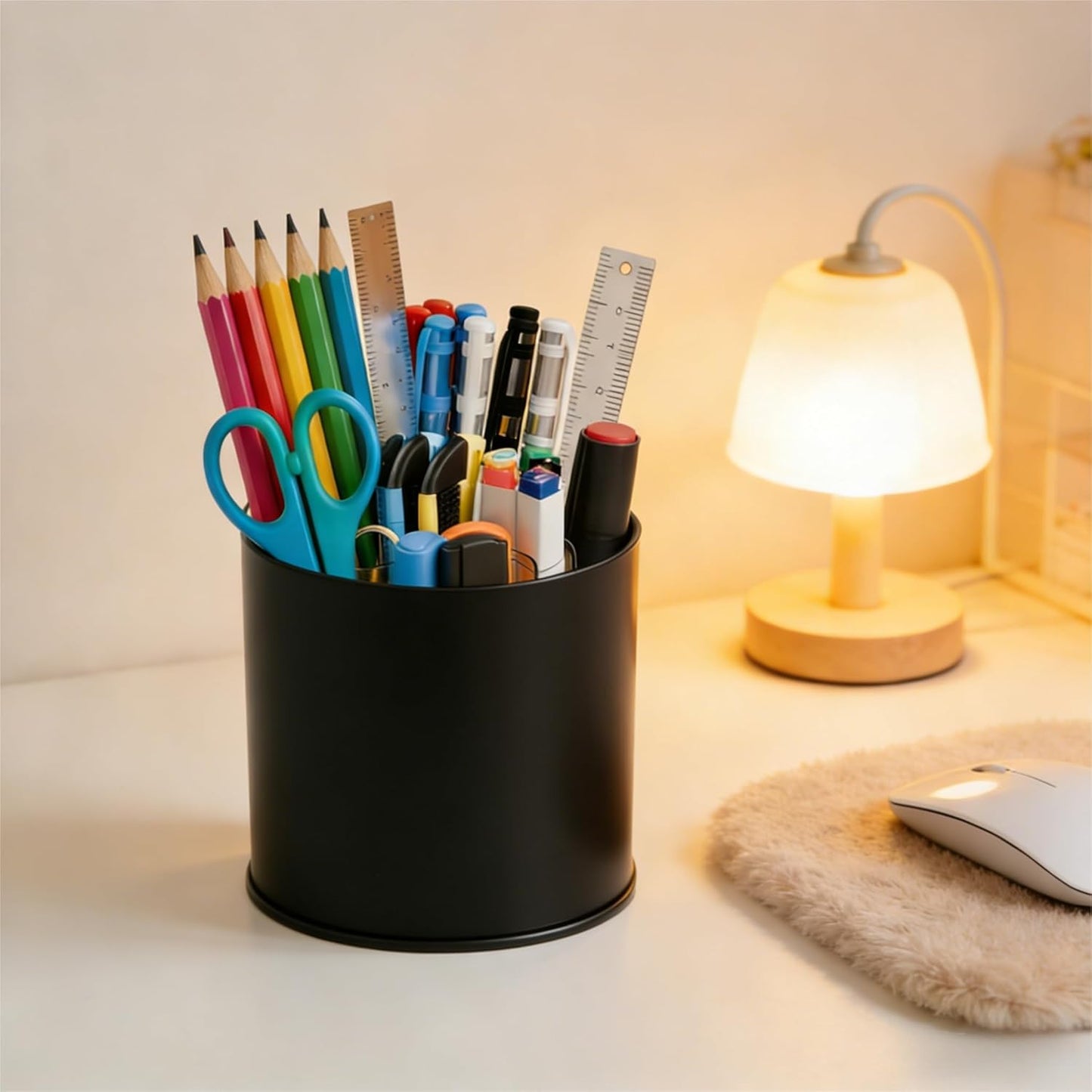 Yieach 360 Rotating Acrylic White Pen Holders and Pencil Cups for Desk,Small Cute Desk Organizers Accessories and Makeup Brush Holder,Spinning Pencil Caddy School Supplies Organizer for Teacher,1PCS