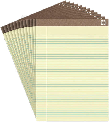STAPLES Recycled Perforated Notepads, 8.5” x 11.75”, Narrow Ruled, Canary, 12‑Pack