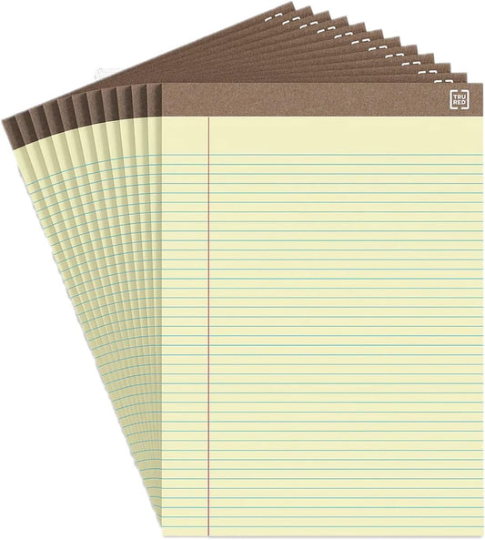 STAPLES Recycled Perforated Notepads, 8.5” x 11.75”, Narrow Ruled, Canary, 12‑Pack
