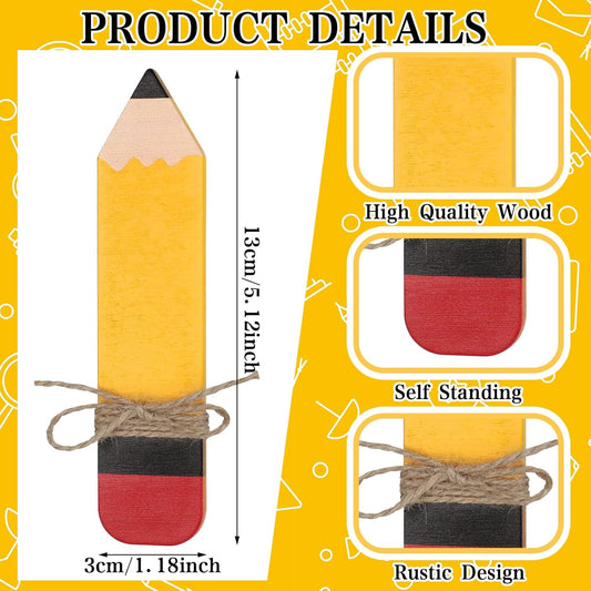 Novabright 7 Pcs Back to School Wooden Pencil Tiered Tray Decor First Day of School Pencil Signs Farmhouse Rustic Table Centerpiece Tabletop Ornaments for Classroom Teacher Desk Shelf Display Home