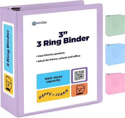 Enday 1.5 Inch Binder, Green - 1.5 Inch 3 Ring Binder, Round Ring Pastel with Clear View Cover for Letter Size 8.5 x 11'' Paper & 2 Inside Pockets, Ideal for School Supplies, Office, and Home