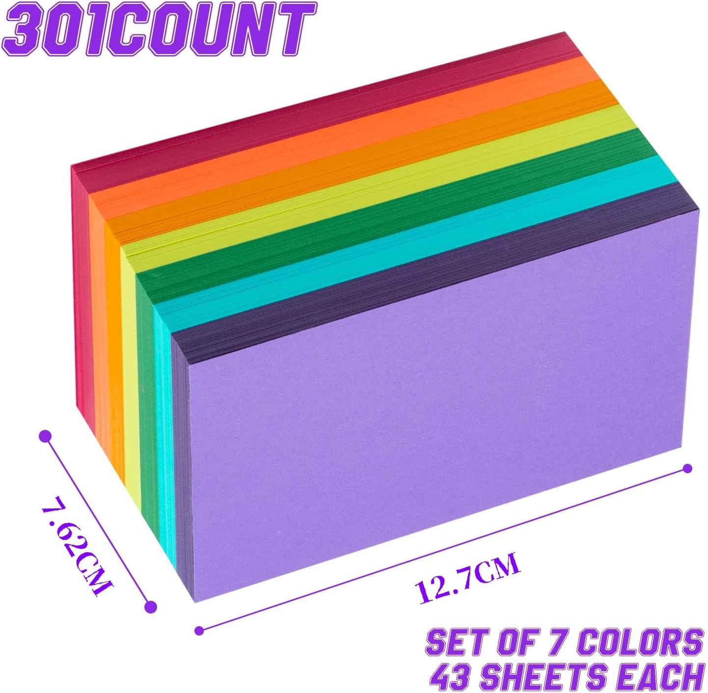 Index Cards 140-Count 5x8 Inch,178GSM Heavyweight Set of 7 Colors Paper Multicolor Study Cards (Rainbow)