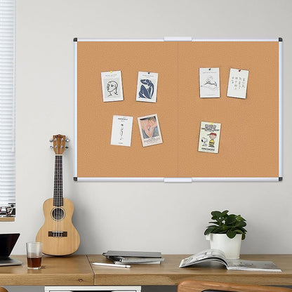 VIZ-PRO Cork Notice Board Bulletin Board, 96 X 48 Inches, Pack of 2, Silver Aluminium Frame