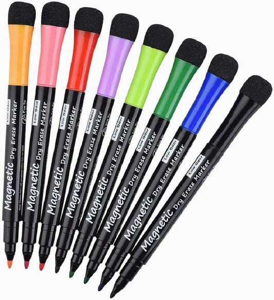 LivDeal Magnetic Dry Erase Markers - Fine Tip, Assorted Colors, 8 Pack, Low Odor Whiteboard markers for kids, Work On White board & Calendar, Refrigerator, (OF038)