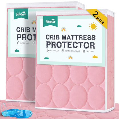 Crib Mattress Protector Sheets Waterproof 2 Pack, Quilted Crib Mattress Pad Cover Fitted Fits for Toddler Bed Mattress, White, 52” x 28”