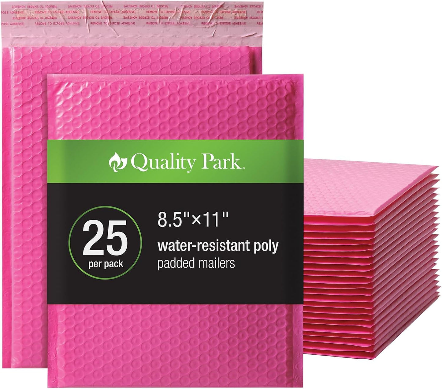 Quality Park Bubble Mailers, 8.5 x 11 Shipping Envelopes, Water Resistant White Poly Padded Envelopes, Redi-Strip Peel Off Closure, 25/Box (QUA85859)