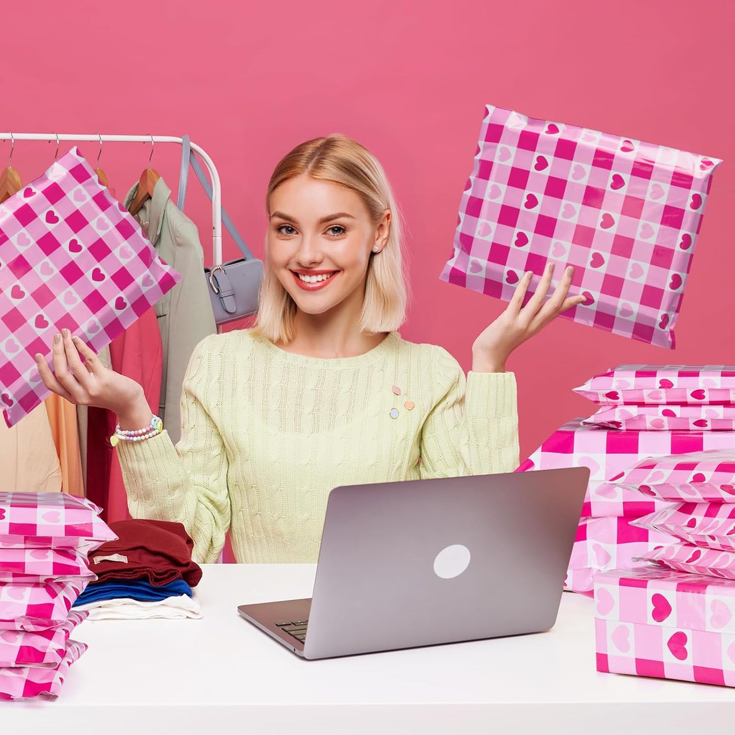 Metronic Cute Poly Mailers 10x13" 50pc Small Shipping Bags, Strong Adhesive Mailers Poly Bags for Business, Waterproof Mailing Envelopes for Packing Shipping Clothes Gifts, Gradient BluePink