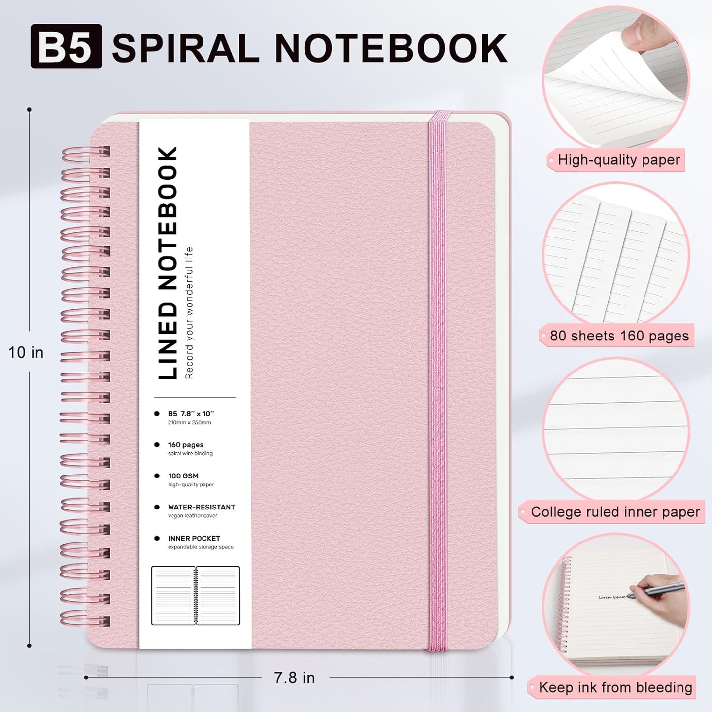 ABERLLS Lined Spiral Journal Notebook with 160 Pages, 8×5.7in, A5 Spiral Notebook, Journaling Notebooks for Work, School, Women, Men, College Ruled Spiral Notebook, Hardcover Leather Journals, Blue