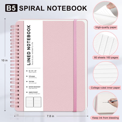 ABERLLS Lined Spiral Journal Notebook with 160 Pages, 8×5.7in, A5 Spiral Notebook, Journaling Notebooks for Work, School, Women, Men, College Ruled Spiral Notebook, Hardcover Leather Journals, Blue