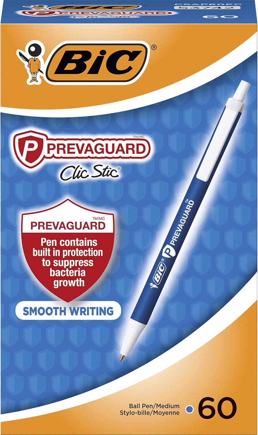 BIC PrevaGuard Clic Stic Ballpoint Pen, Black, 60-Count