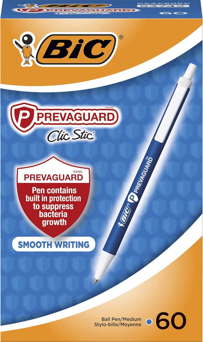 BIC PrevaGuard Clic Stic Ballpoint Pen, Black, 60-Count