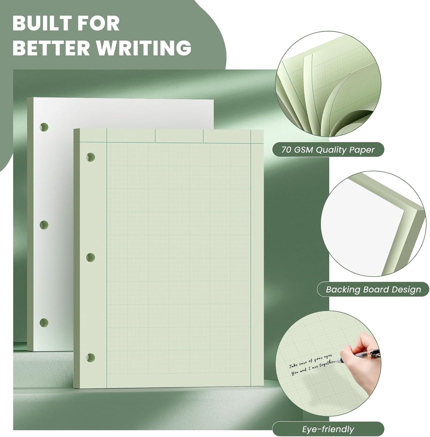 Engineering Computation Pad, 6 Pack Engineering Paper 8.5 x 11, 5x5 Quad Ruled, Top Glue Binding Engineering Notebook 8.5 x 11, 3-Hole Punched Grid Paper, Graph Paper Notebook 100 Sheets Per Pad