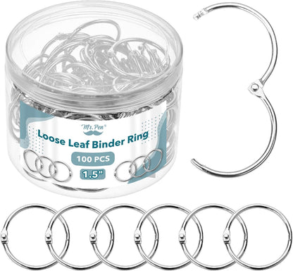 Mr. Pen- Loose Leaf Binder Book Rings, 5 Assorted Sizes (0.6", 1", 1.2", 1.5",2"), 36 Pack, Metal Binder Rings for Index Cards, Keychains, School, Home, Office, Silver
