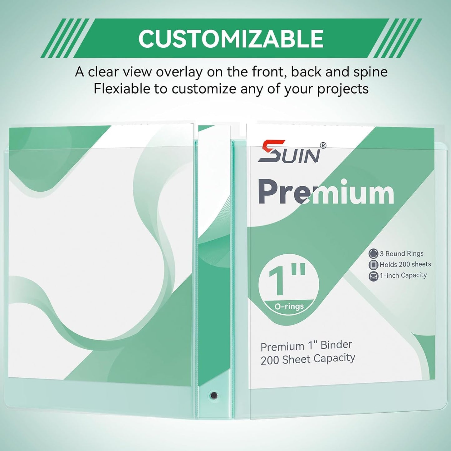 SUIN 1 Inch 3 Ring Binder, Clear 1'' View Presentation Binders with 2 Pockets, Fits 8.5 x 11 Letter Size, Durable Polypropylene, Non-Stick & PVC-Free for School, Office & Home (Orange)