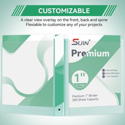 SUIN 1 Inch 3 Ring Binder, Clear 1'' View Presentation Binders with 2 Pockets, Fits 8.5 x 11 Letter Size, Durable Polypropylene, Non-Stick & PVC-Free for School, Office & Home (Orange)