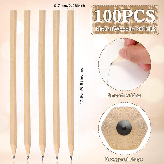 Fumete 100 Pieces Wooden Pencils Bulk No Eraser Hexagonal HB Graphite Unsharpened Natural Wood Pencils Without Erasers Classroom Gifts for Students Bulk Goodie Bag Stuffers