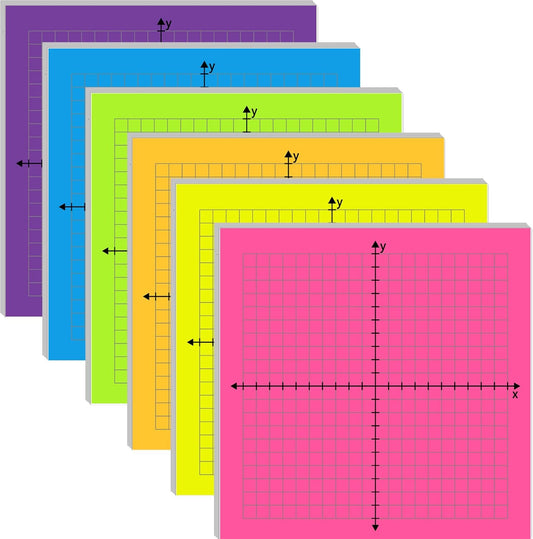Graph Paper Sticky Notes Set, 6 Pastel Colors, 4x4 Inch Grid Pads, 20x20 Squares, 50 Sheets per Pad, 4mm Grid Lines, Math Coordinate Plane Notes for School (Fluorescent)