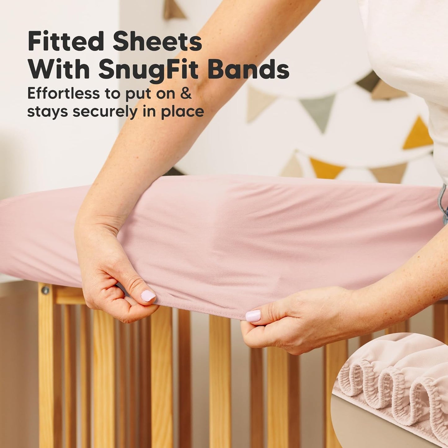 2-Pack Waterproof Crib Mattress Protector Cover Fitted - Quiet Baby Crib Mattress Pad Sheets, 52" x 28" Soft Quilted Cotton Baby Sheet, Machine Washable, Easy Fit, Durable (Soft White/Mavy)