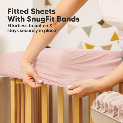2-Pack Waterproof Crib Mattress Protector Cover Fitted - Quiet Baby Crib Mattress Pad Sheets, 52" x 28" Soft Quilted Cotton Baby Sheet, Machine Washable, Easy Fit, Durable (Soft White/Mavy)
